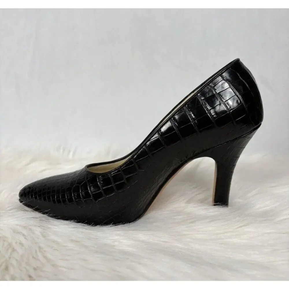 Manolo Blahnik Stiletto Pointed Toe Pumps Black Alligator Crocodile Size 37 - Picture 3 of 10